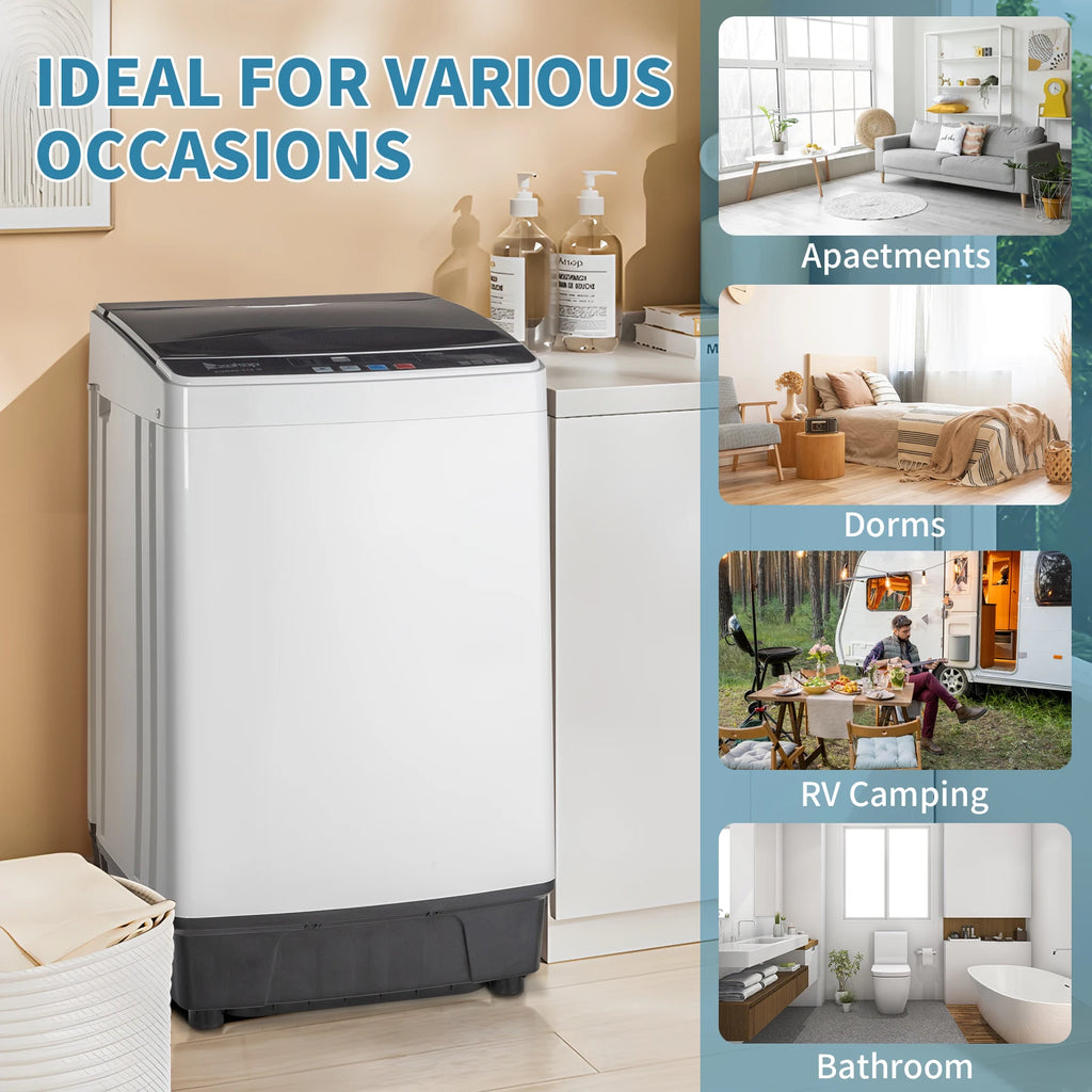 Compact Full-Automatic Top Load Washing Machine, 10 Programs 8 Water Levels, Spin & Drain Pump, Laundry Appliances for Home Use