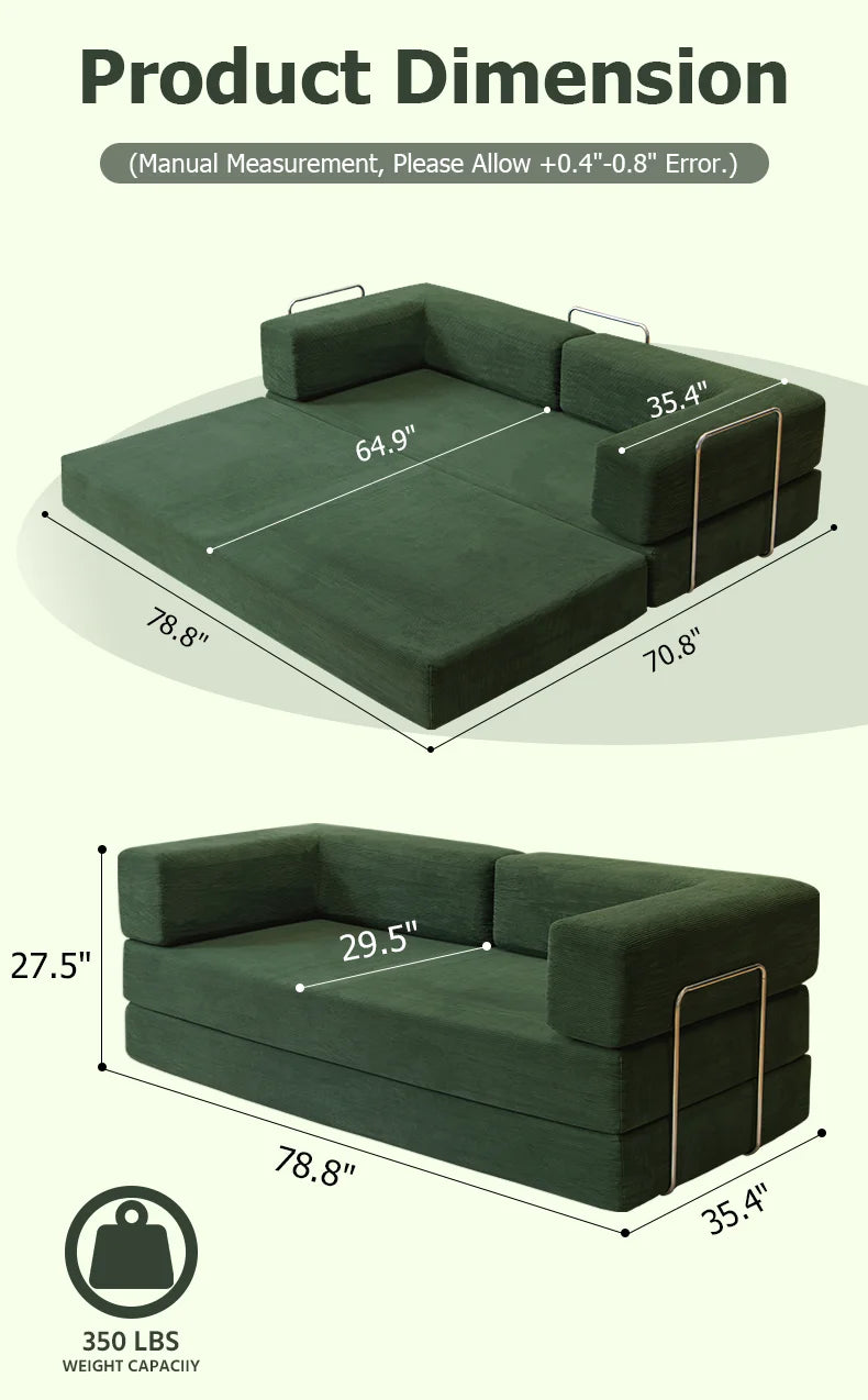 Queen Size Futon Sofa Bed 79' Convertible Couch 4-in-1 Folding Corduroy Boneless Sleeper Loveseat for Living Room