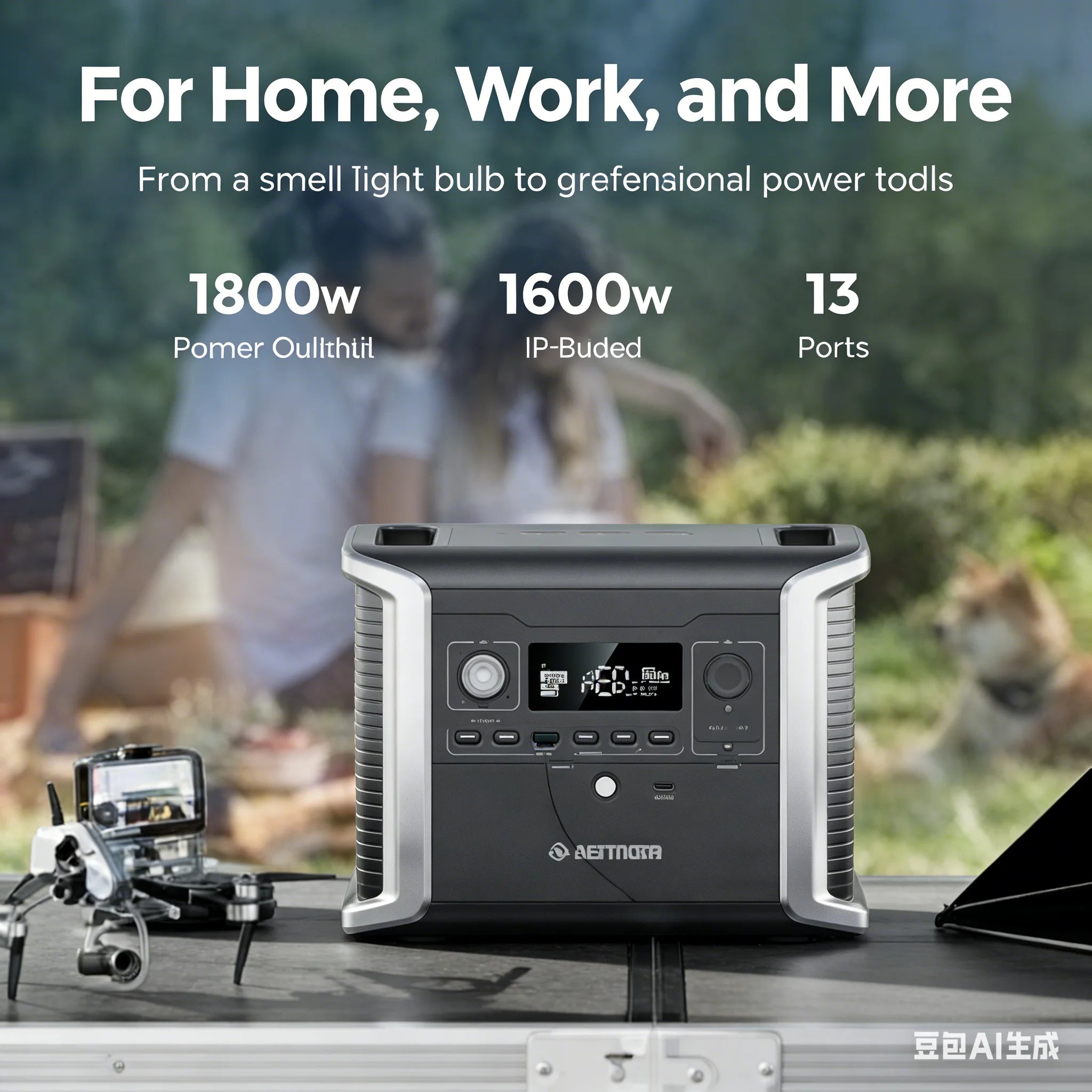 Dabbsson 1330Wh Portable Solar Generator with 120W Foldable Solar Panel, 1500W AC Outlets, LiFePO4 Battery Power Station for Hom