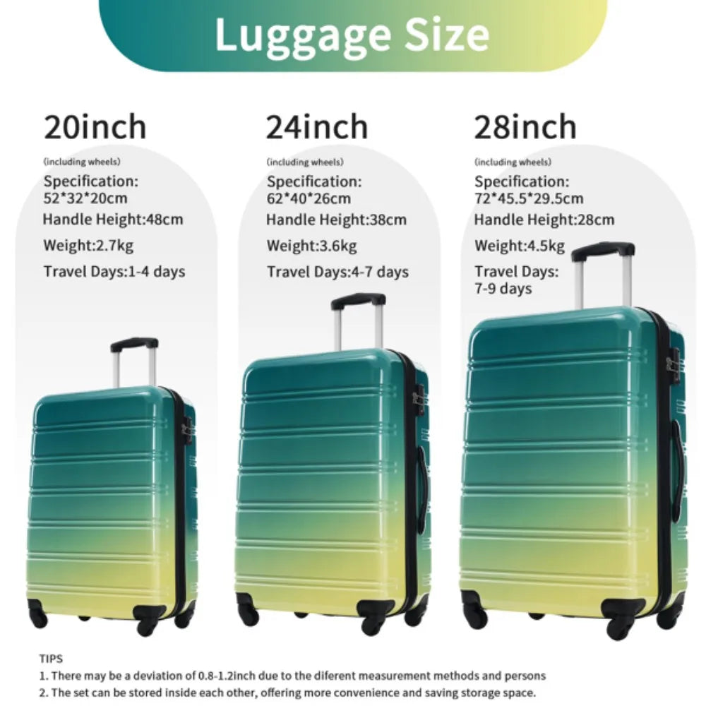 Hardshell Luggage Sets 3 Piece Gradient Color Expandable Suitcase with Spinner Wheels and TSA Lock Lightweight Travel friendly