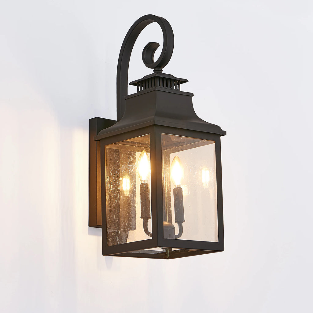 23” (H) Outdoor Wall Lantern Waterproof Light Fixture Vintage Black Aluminum with Clear Glass for Porch, Patio, or Garden