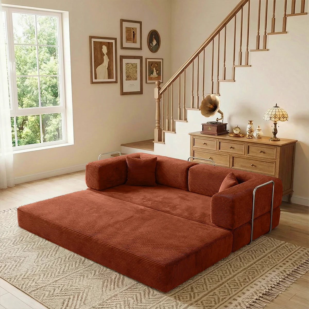 Queen Size Futon Sofa Bed 79' Convertible Couch 4-in-1 Folding Corduroy Boneless Sleeper Loveseat for Living Room