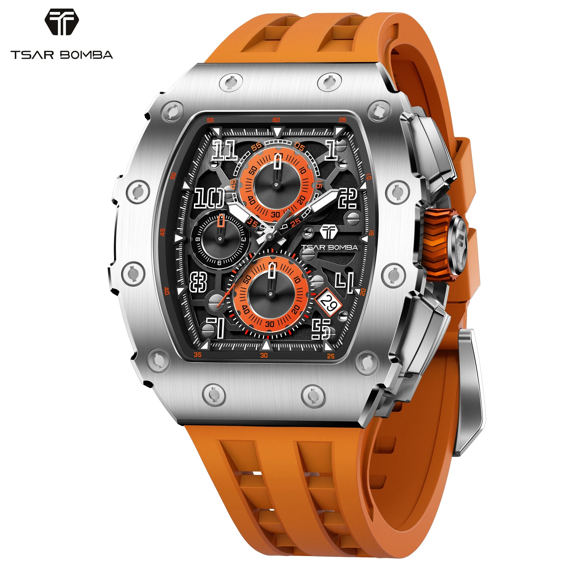 TSAR BOMBA Elegant Men's Quartz Watch — 50M Water-Resistant, Luxury Tonneau-Shaped Wristwatch with Date Display — An Ideal Gift