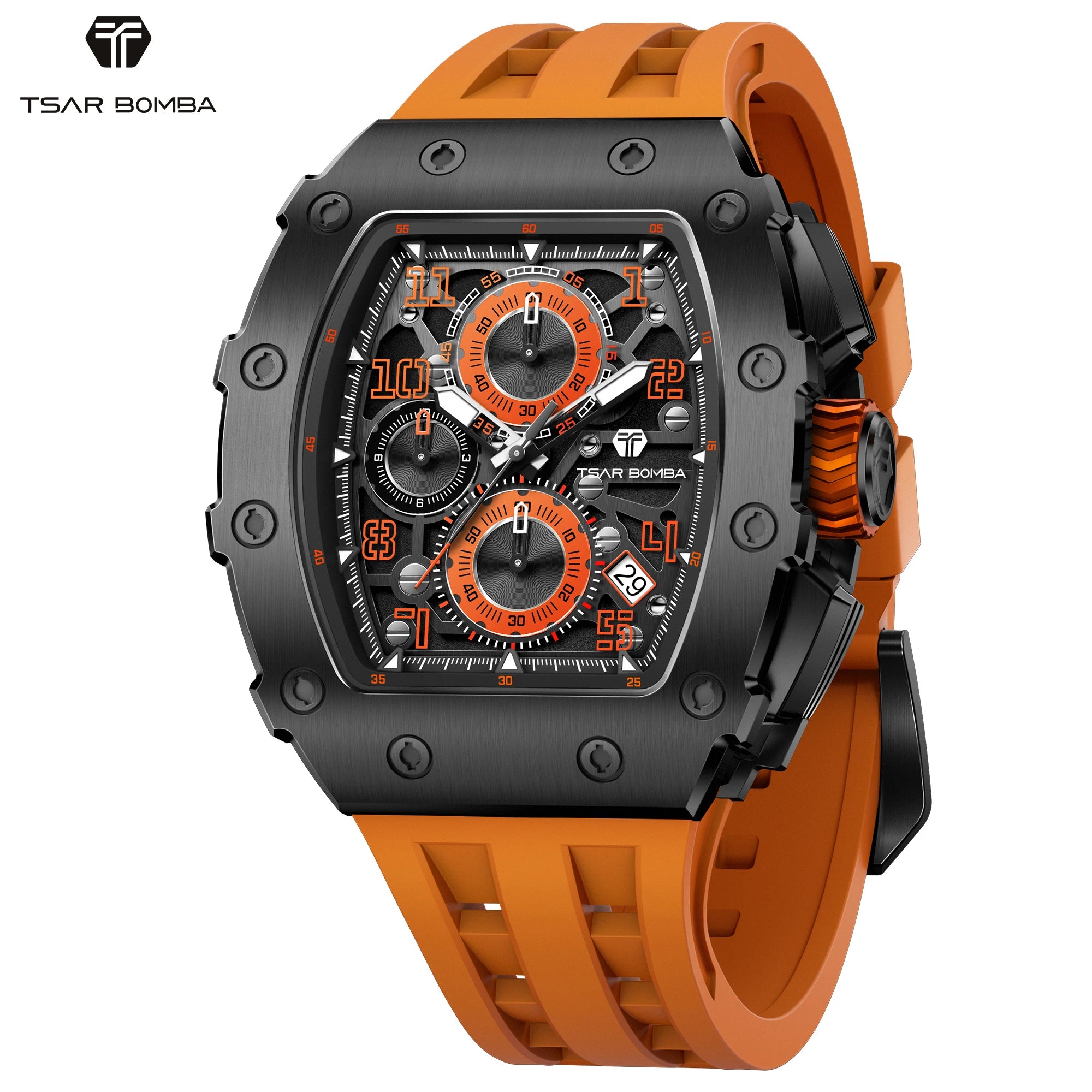 TSAR BOMBA Elegant Men's Quartz Watch — 50M Water-Resistant, Luxury Tonneau-Shaped Wristwatch with Date Display — An Ideal Gift