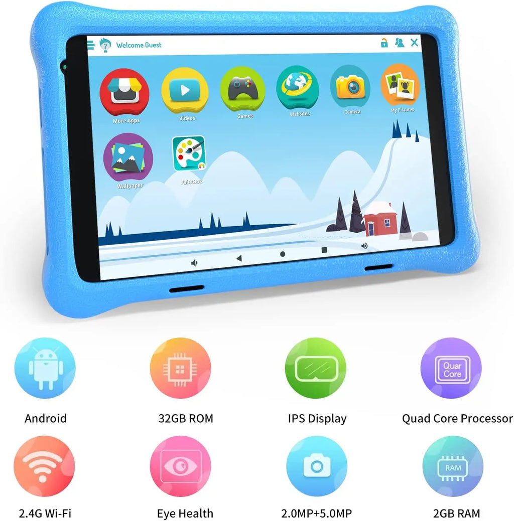 TK801 Kids Tablet 8 Inch 2GB RAM 32GB ROM with Expandable 128GB Slot Eye Protection Child-Friendly Software And Games Preloaded