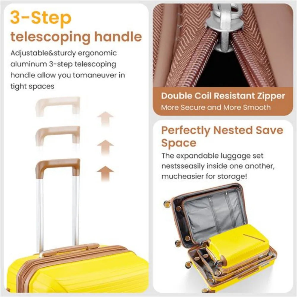 Luggage Sets 4 Piece Expandable Lightweight Suitcase 360 Degrees Mute Spinner Wheels PP Materials Durable TSA Lock Travel