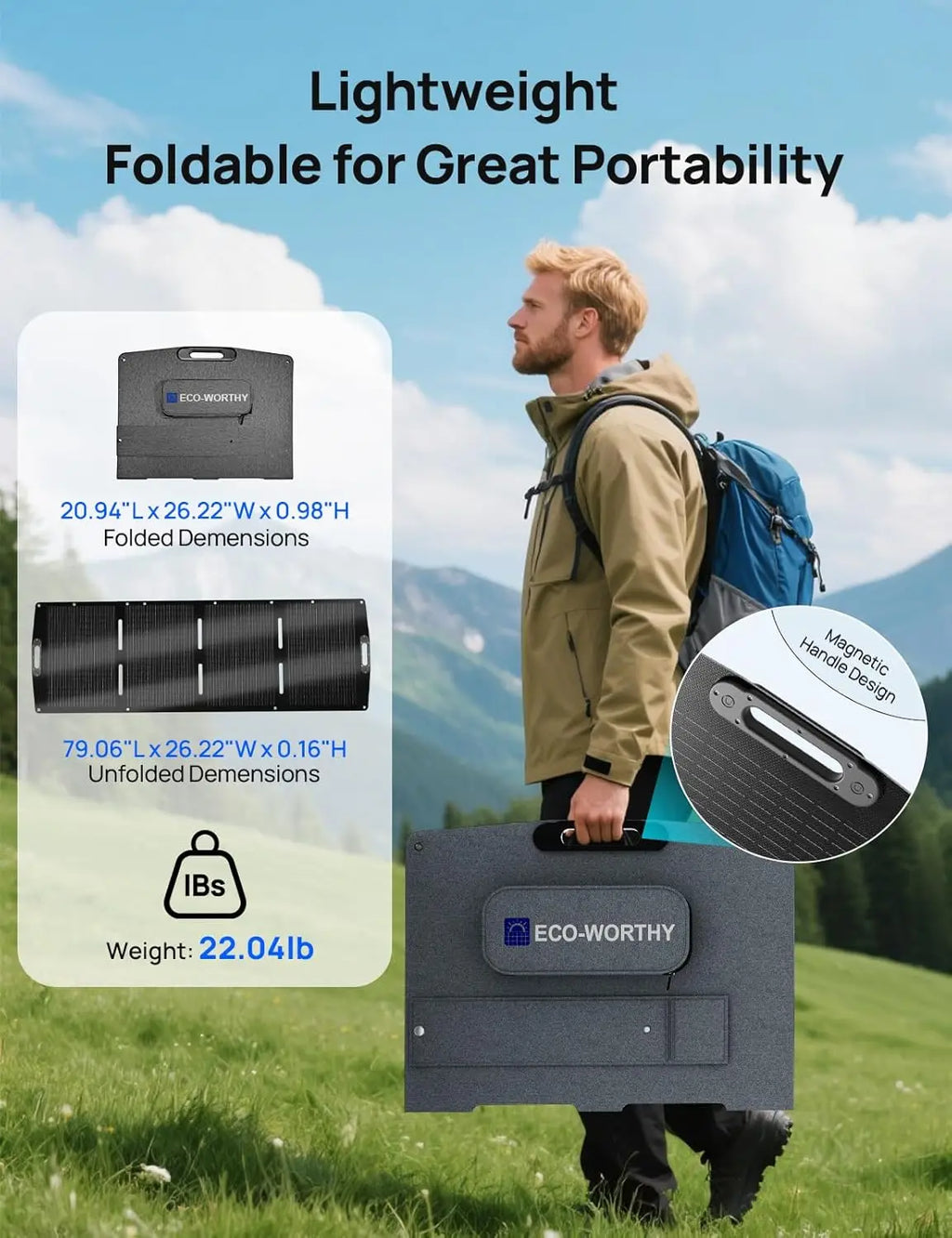 ECO-WORTHY 200W Portable Solar Panel for Power Stations,IP65 Waterproof & Lightweight with Adjustable  Kickstand for Off Grid