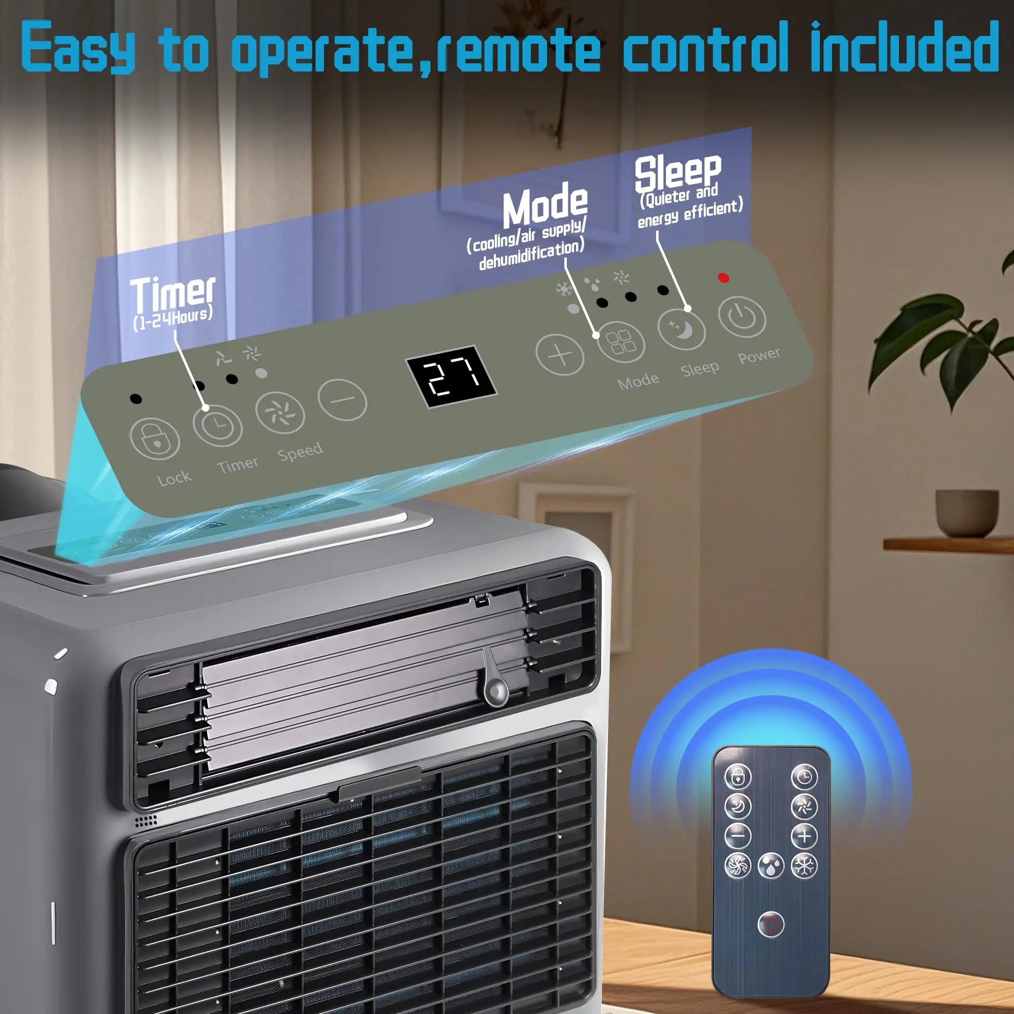 Portable Air Conditioners for Camping, Tent Air Conditioner, 3300BTU, 436W AC Unit Fast Cooling Down to 60°F, 3 Cooling Modes, 24 Hour Timer, Suitable for Camping, RVs, Outdoors and Indoors