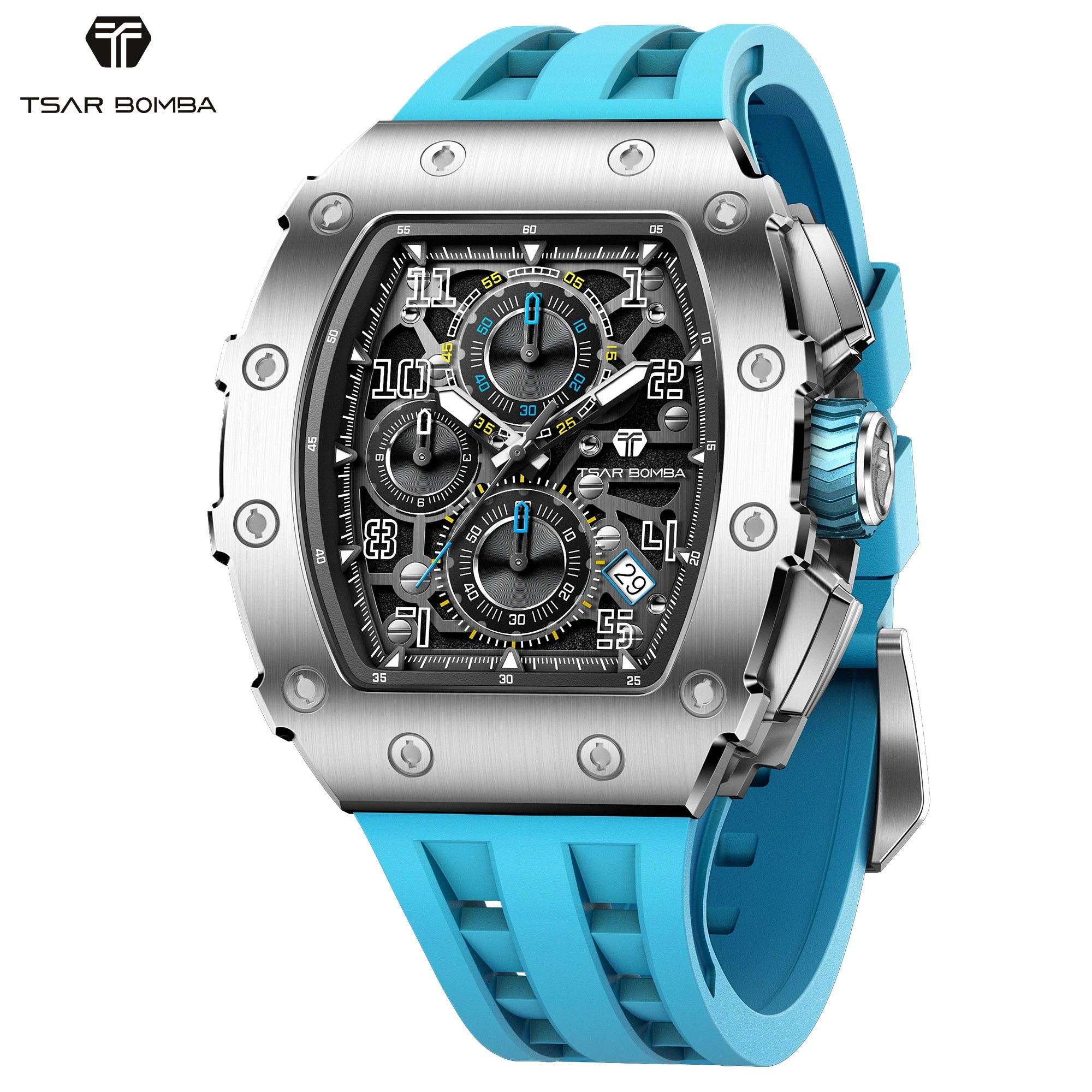 TSAR BOMBA Elegant Men's Quartz Watch — 50M Water-Resistant, Luxury Tonneau-Shaped Wristwatch with Date Display — An Ideal Gift
