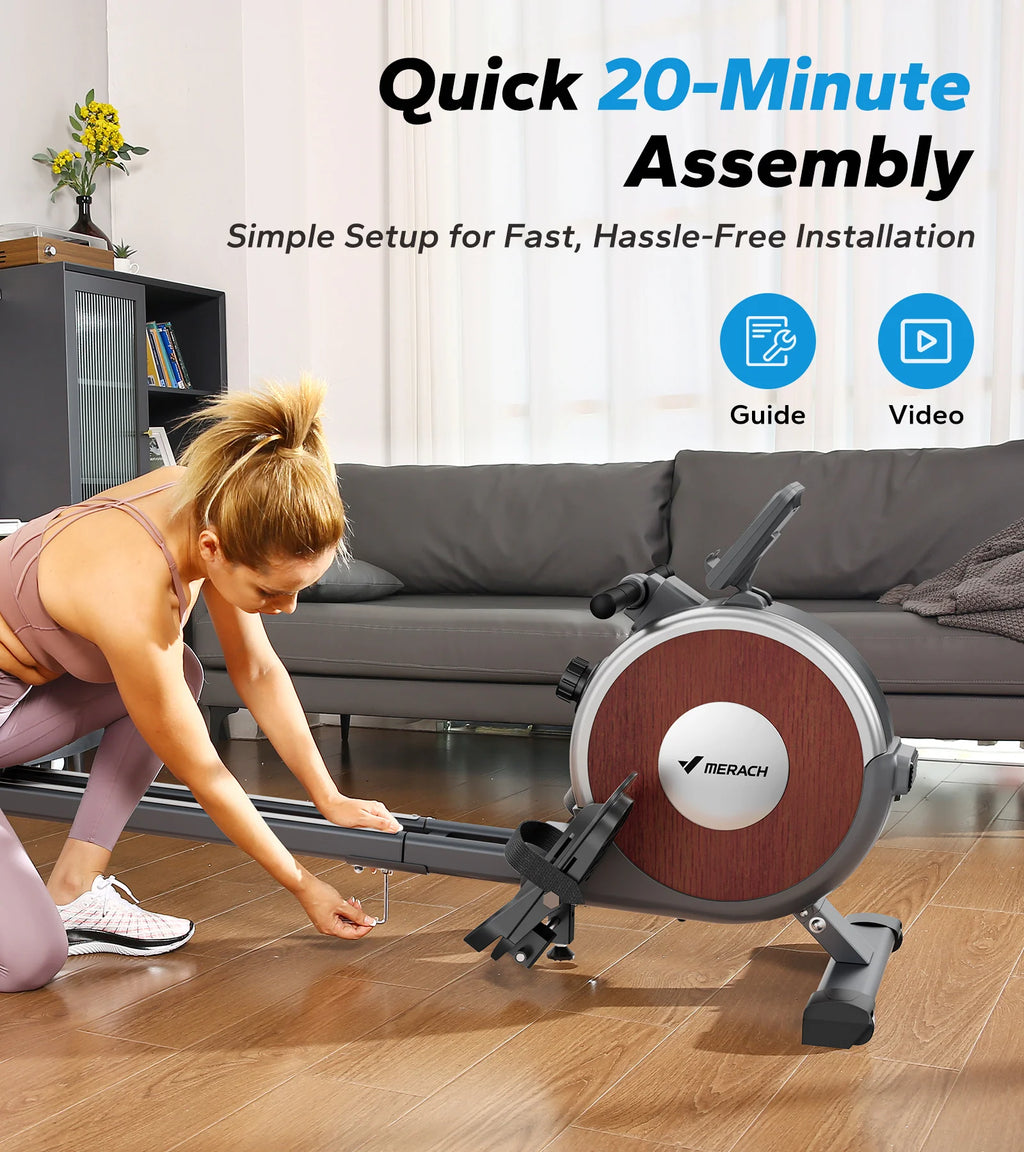 MERACH Rowing Machine Magnetic Rower Machine for Home 16 Levels Quiet Resistance Dual Slide Rail Max 350lb Weight Capacity  R02