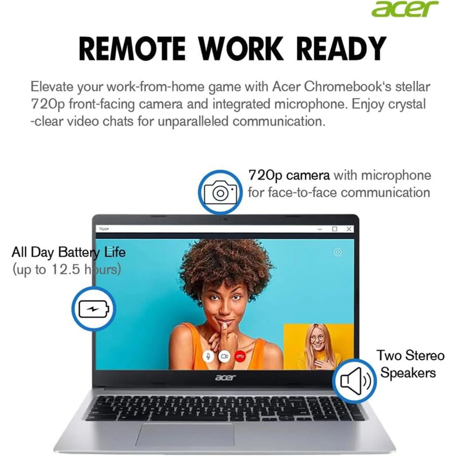 acer Chromebook 315 Laptop for Business, 15.6" HD Display, Intel Pentium N6000(Up to 3.3GHz), 4GB RAM 128GB eMMC