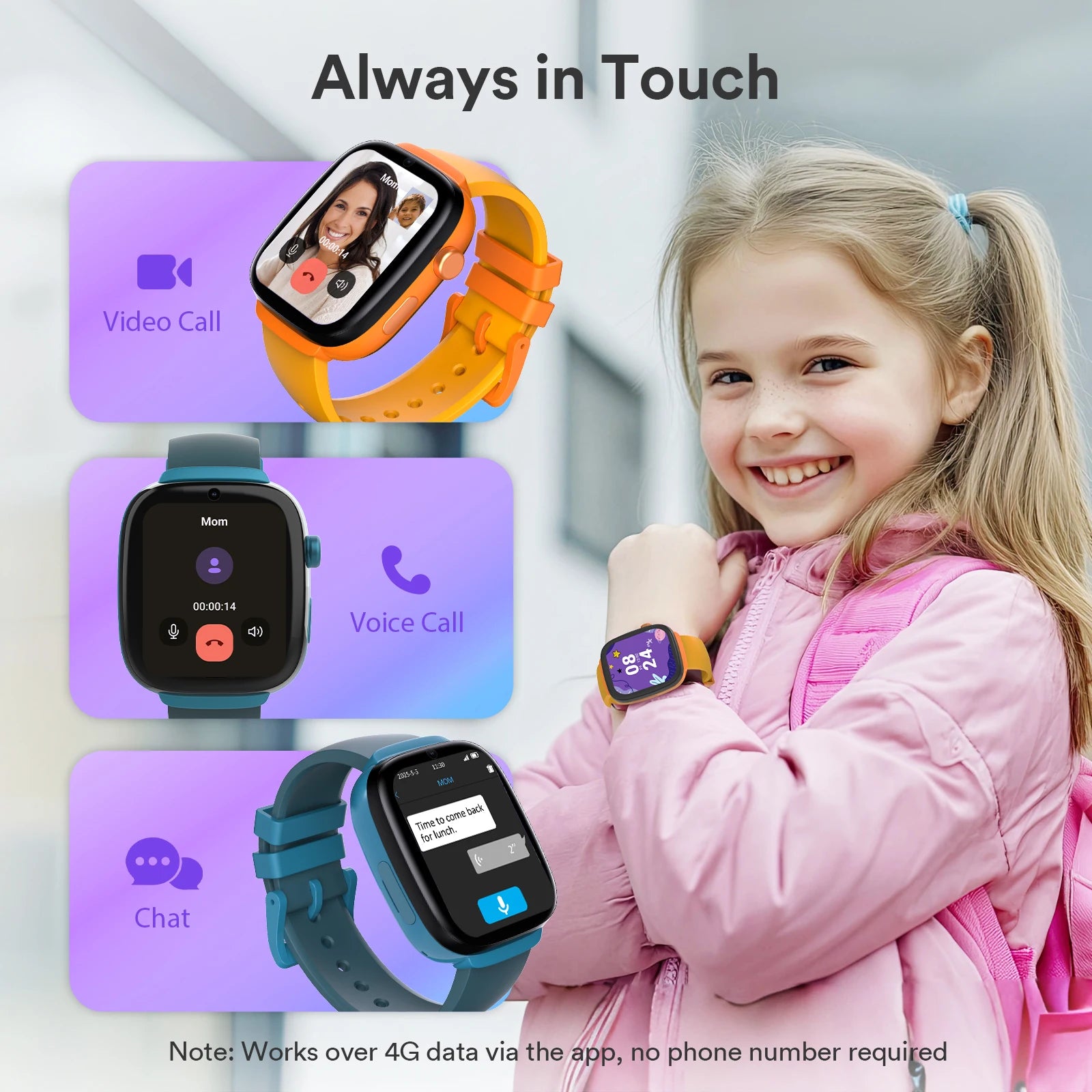 4G Kids Smart Watch with SIM Card GPS Tracker, Video Call, SOS Emergency, Parental Control, Waterproof Gift for Boys and Girls