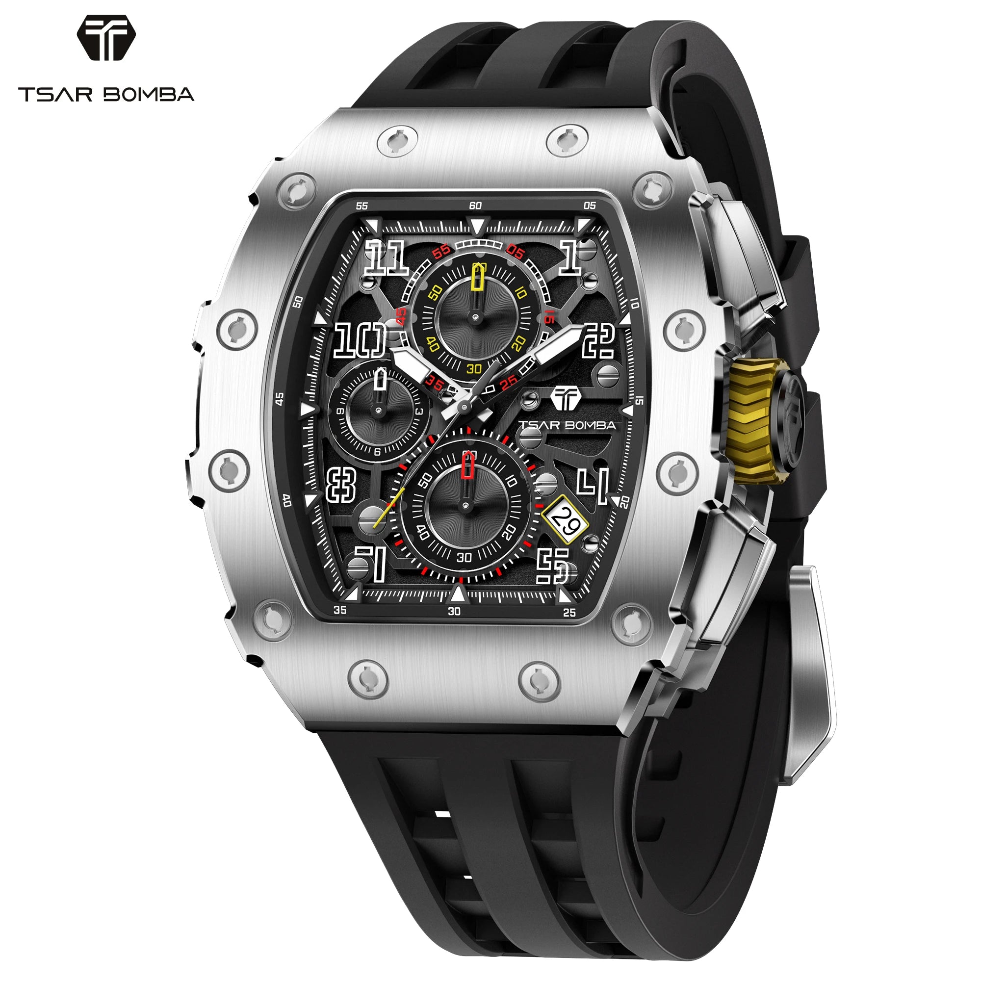 TSAR BOMBA Elegant Men's Quartz Watch — 50M Water-Resistant, Luxury Tonneau-Shaped Wristwatch with Date Display — An Ideal Gift