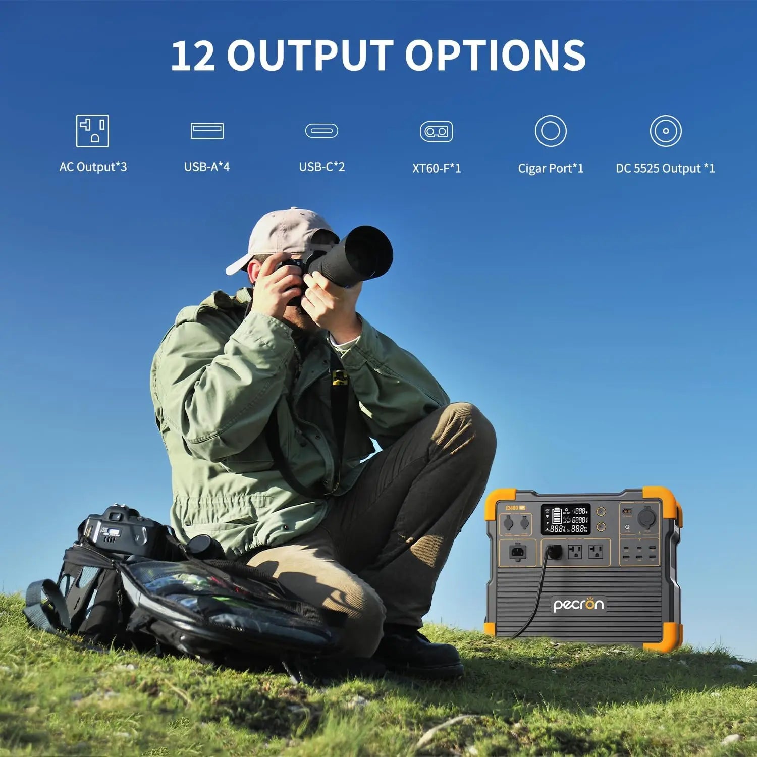 Used-pecron E2400LFP Portable Power Station 2048Wh LiFePO4 Battery Backup 2400W Solar Generator Expandable to 8192Wh