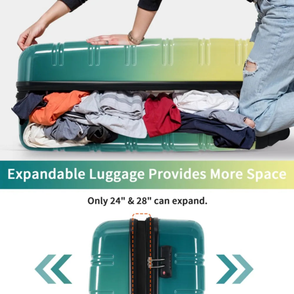 Hardshell Luggage Sets 3 Piece Gradient Color Expandable Suitcase with Spinner Wheels and TSA Lock Lightweight Travel friendly