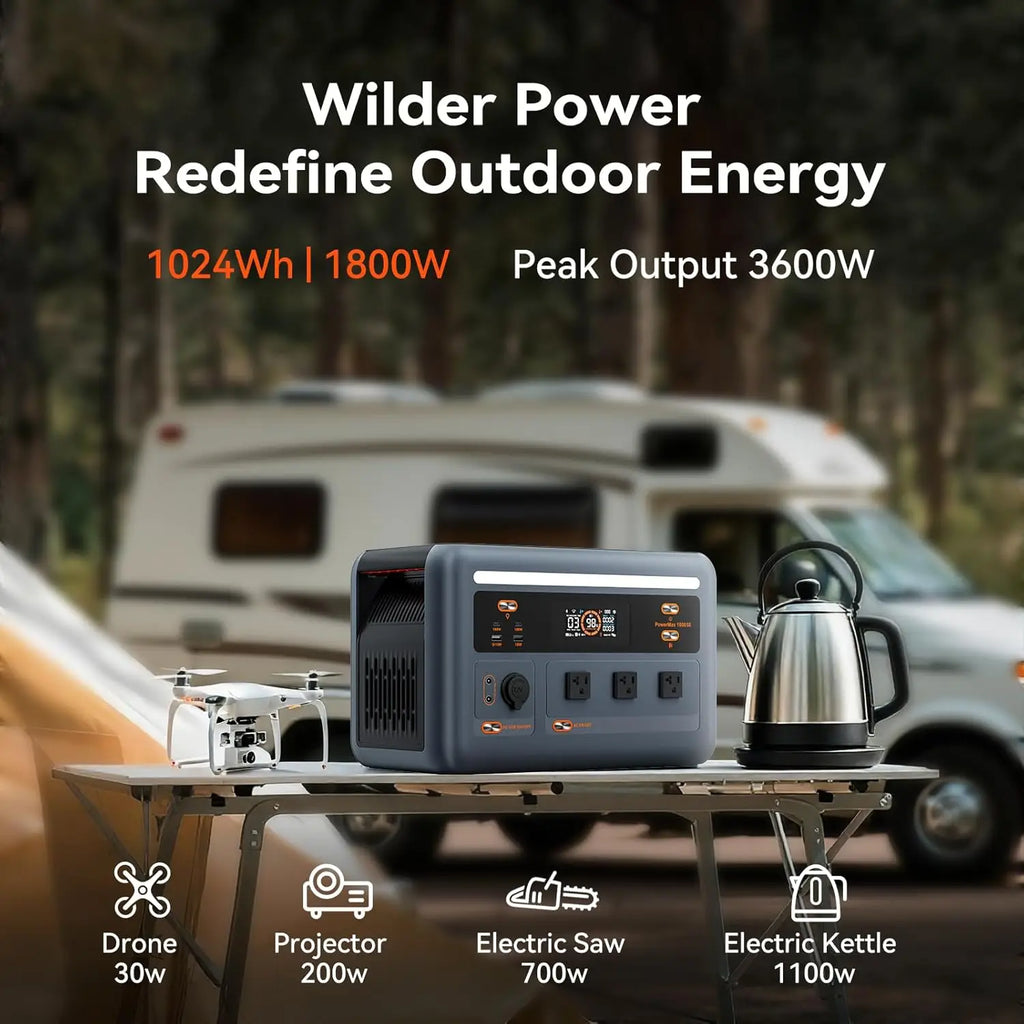 OSCAL PowerMax 1800SE Portable Power Station, 1024Wh LiFePO4 Battery, 1800W AC (3600W Surge)/100W USB-C Output, for Camping, RV