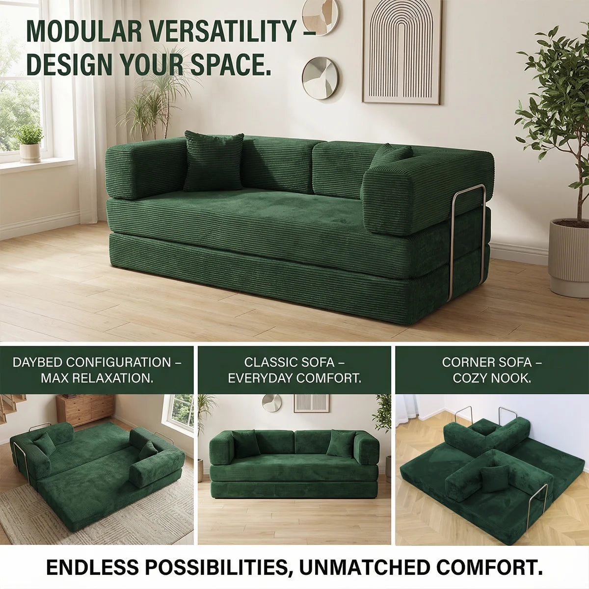 Queen Size Futon Sofa Bed 79' Convertible Couch 4-in-1 Folding Corduroy Boneless Sleeper Loveseat for Living Room