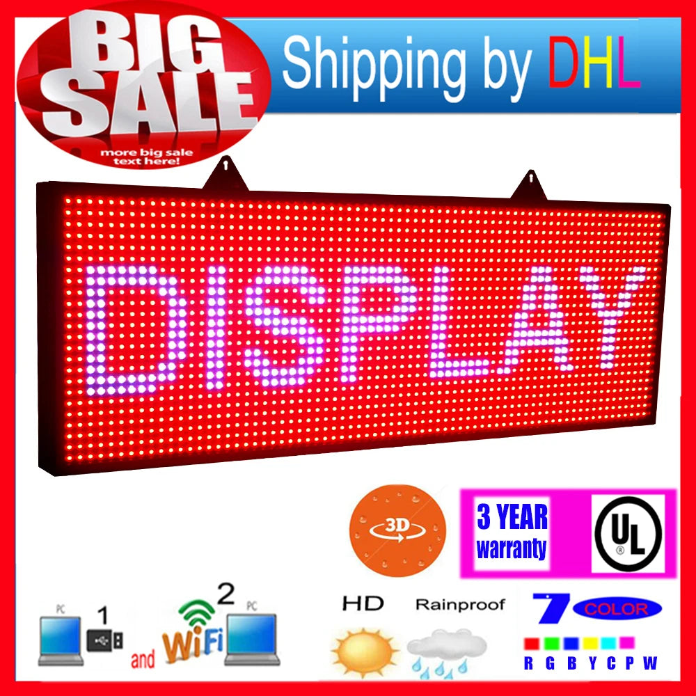 Wifi Wireless Control Led Rolling Display P10 RGB Outdoor 7-color 3D Effects Led Signs 39x14inch Programmable Display Panel
