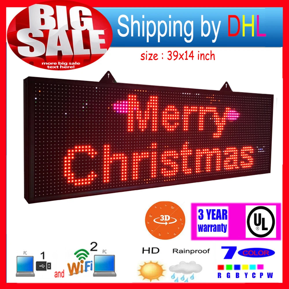 Wifi Wireless Control Led Rolling Display P10 RGB Outdoor 7-color 3D Effects Led Signs 39x14inch Programmable Display Panel