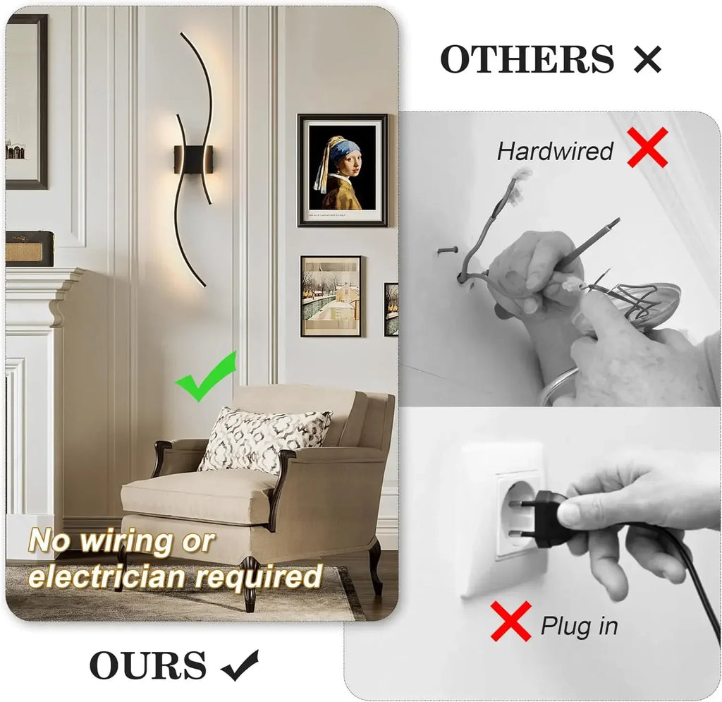 Battery Operated Wall Sconces Set of Two with Remote Control, Stepless Colors 3000K-6000K & Dimming, LED Black Wireless Wall Lig