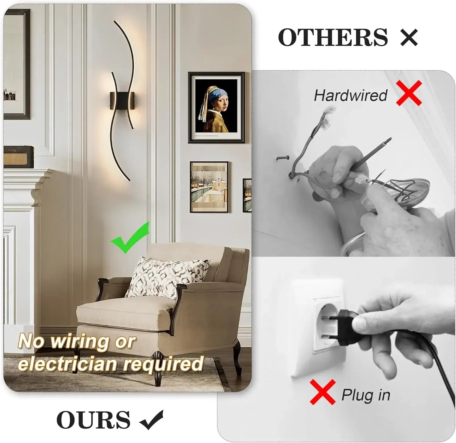 Battery Operated Wall Sconces Set of Two with Remote Control, Stepless Colors 3000K-6000K & Dimming, LED Black Wireless Wall Lig