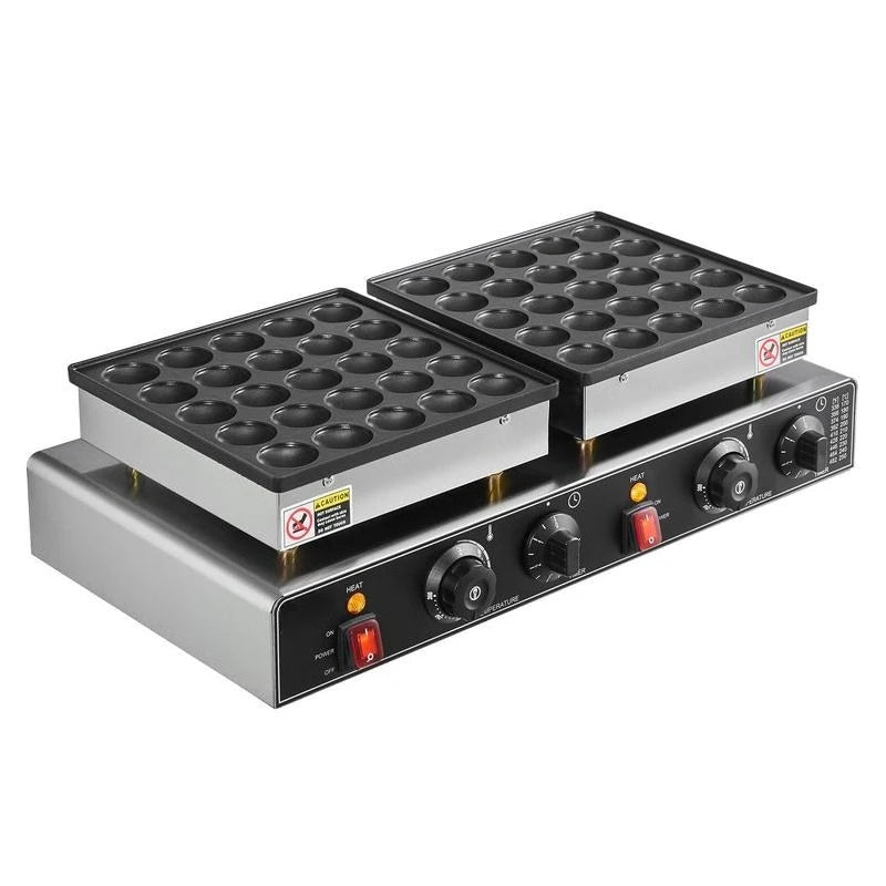 Mini Dutch Pancake Machine 50PCS For Kitchen Restaurant Dessert, Non-stick Dorayaki Baker 1800W Double Temperature Time Control Commercial Poffertjes Grill Pan 21.3x11.4x6.5 Inches Black Silver Professional Baking Equipment