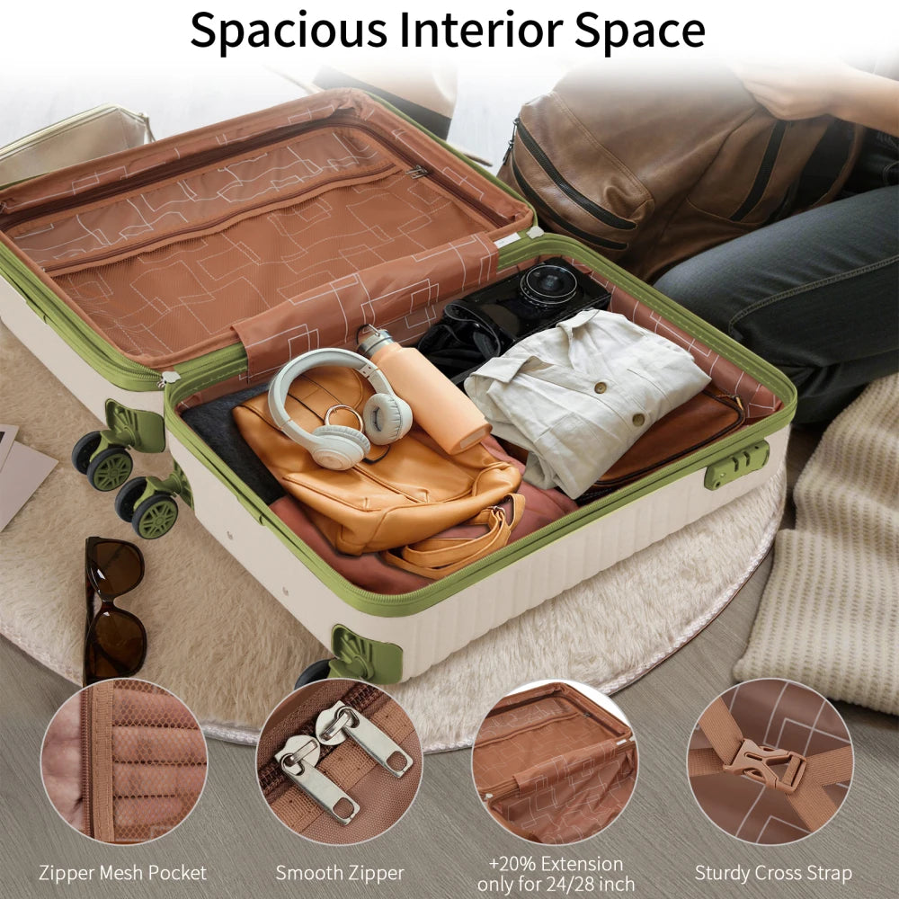 Suitcase Set, ABS Hard Shell Lightweight Expandable Travel Luggage with 4 Packing Cubes, TSA Lock, Spinner Wheels (16/20/24/28)