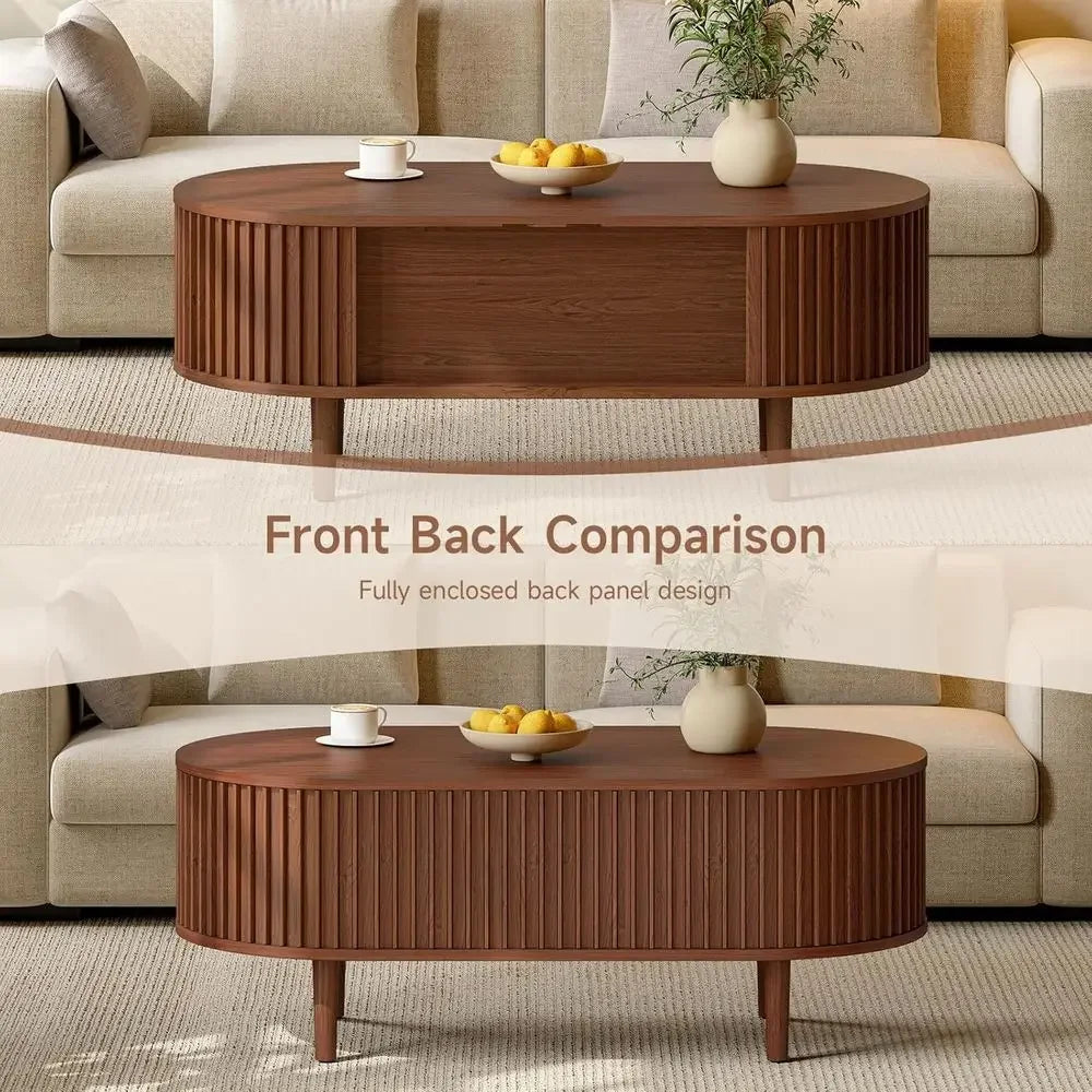 Mid-Century Modern Coffee Table with Storage, 43 Walnut Living Room Table for Small Spaces