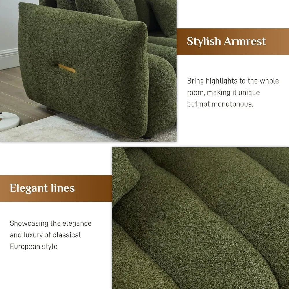 Teddy Cloud Sofa Couch, Comfy Upholstered Sherpa Deep Seat Boucle Sofa, Cozy Modern 3 Seater Couch with 3 Pillows, Oversized Lov