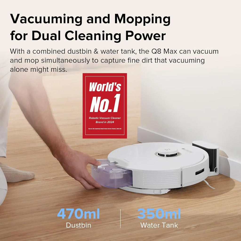 Q8 Max Robot Vacuum and Mop Cleaner with DuoRoller Brush, 5500Pa Suction, Lidar Navigation, Multi-Level Mapping for Pet Hair