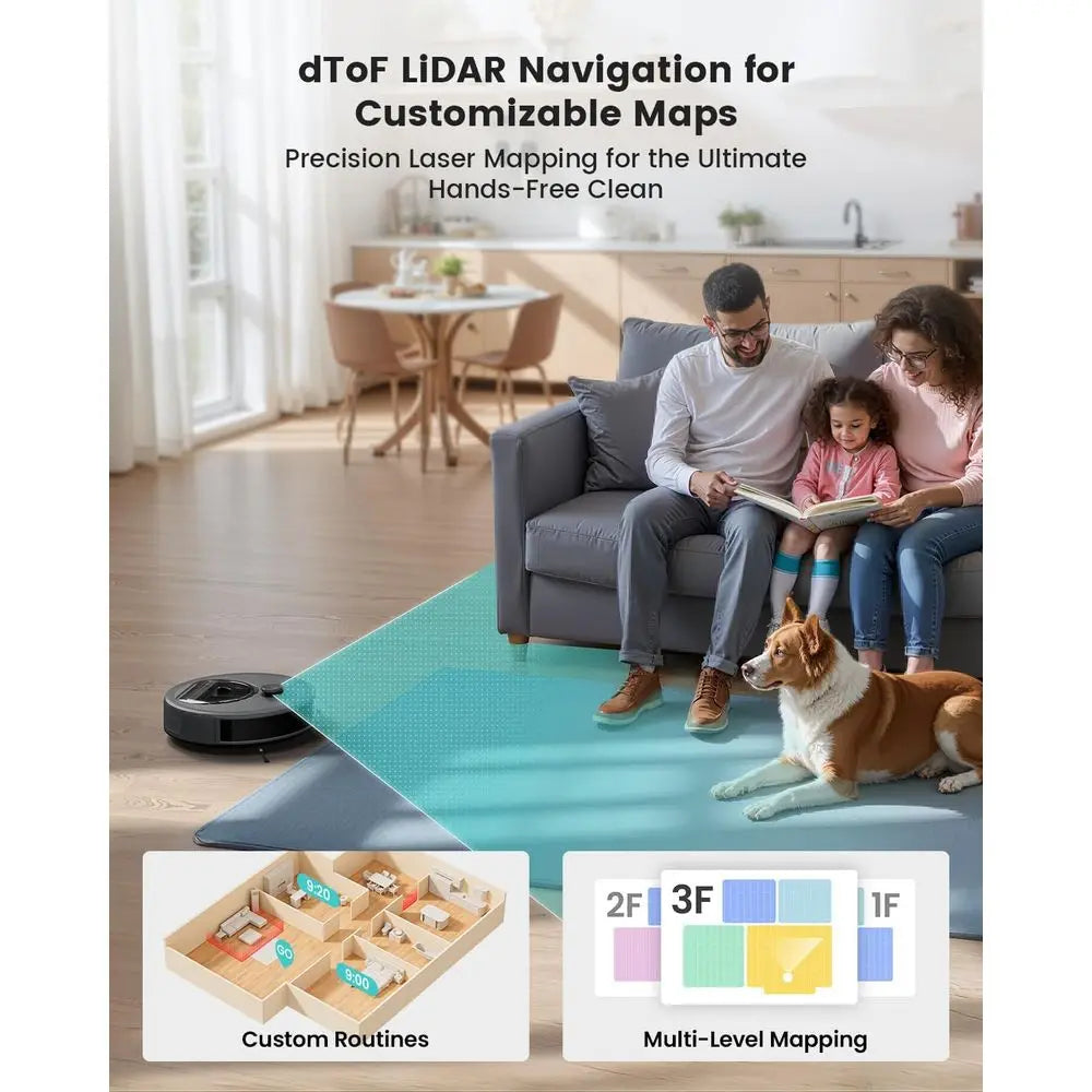 Advanced LiDAR Navigation Robot Vacuum Mop, 450ml Dustbin, Powerful Suction, Multi-Floor Mapping, Self-Charging, Compatible with