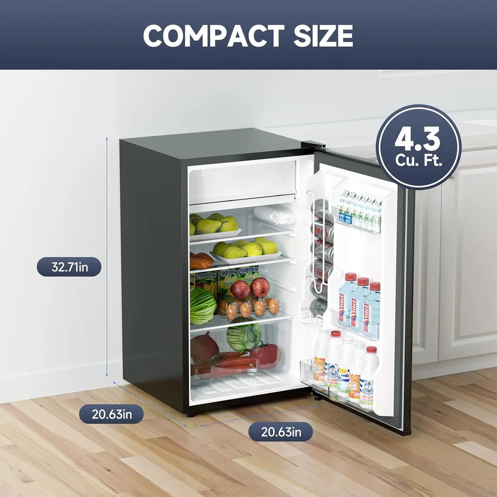 4.2 Cu.Ft Mini Fridge With Freezer, Single Door Compact Refrigerator Mini Refrigerator Adjustable Thermostat With 7 Levels
