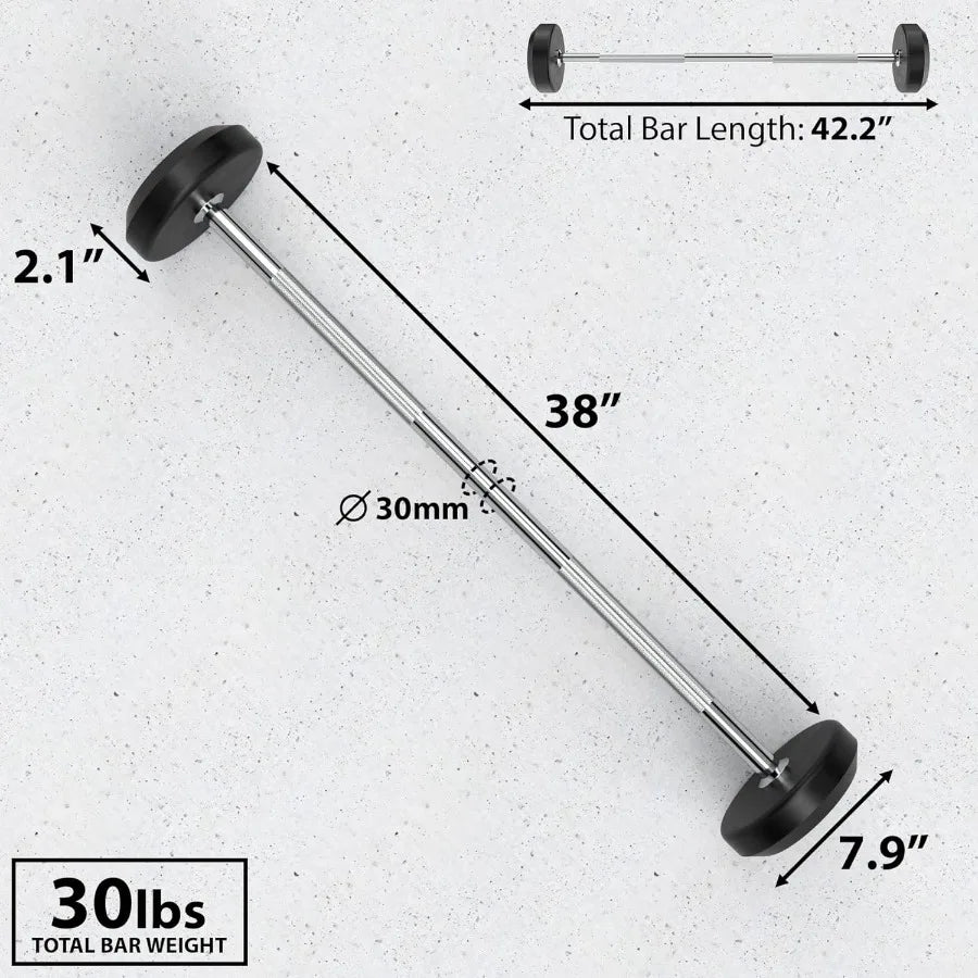 Fixed Barbell Pre Weighted Straight Steel Bar with Rubber Weights Fixed Weight