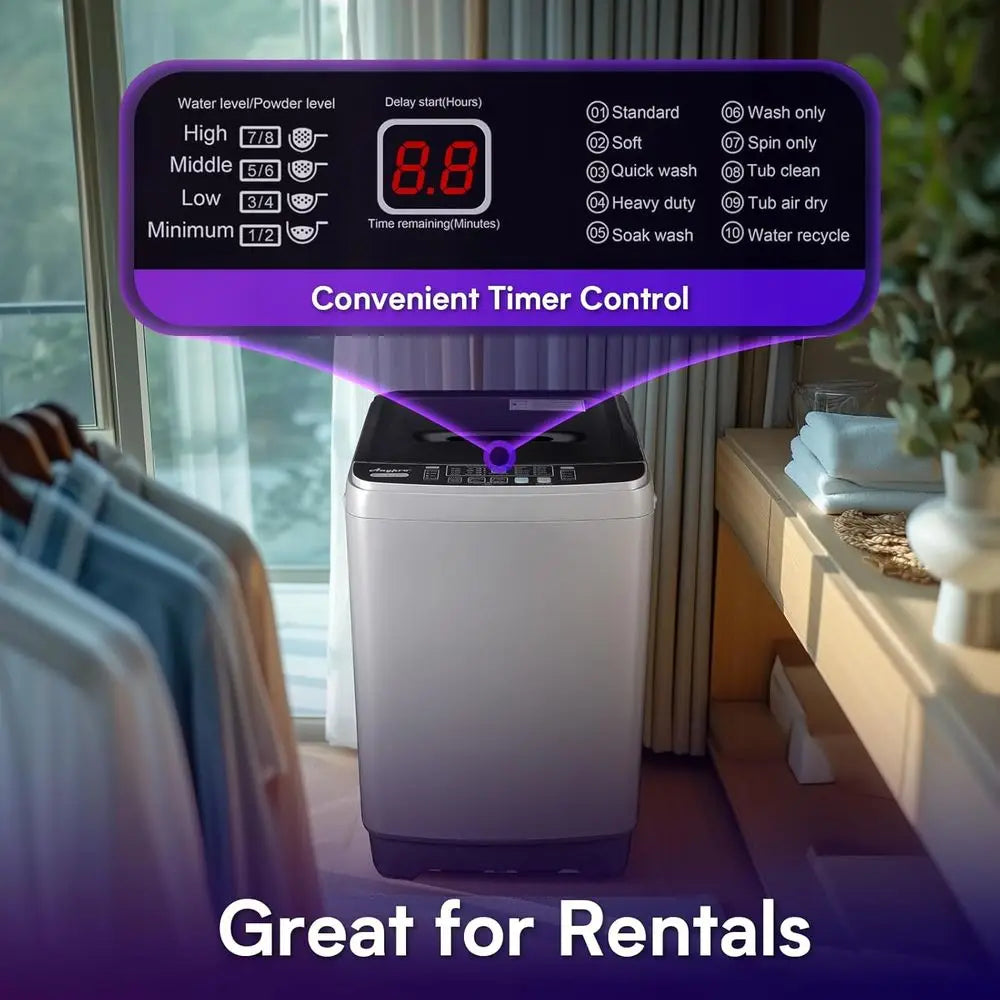 Compact 17.8lbs Automatic Washer and Spinner Combo with 10 Programs and 8 Water Levels, Ideal for RV, Dorm, and Home Laundry, Gr