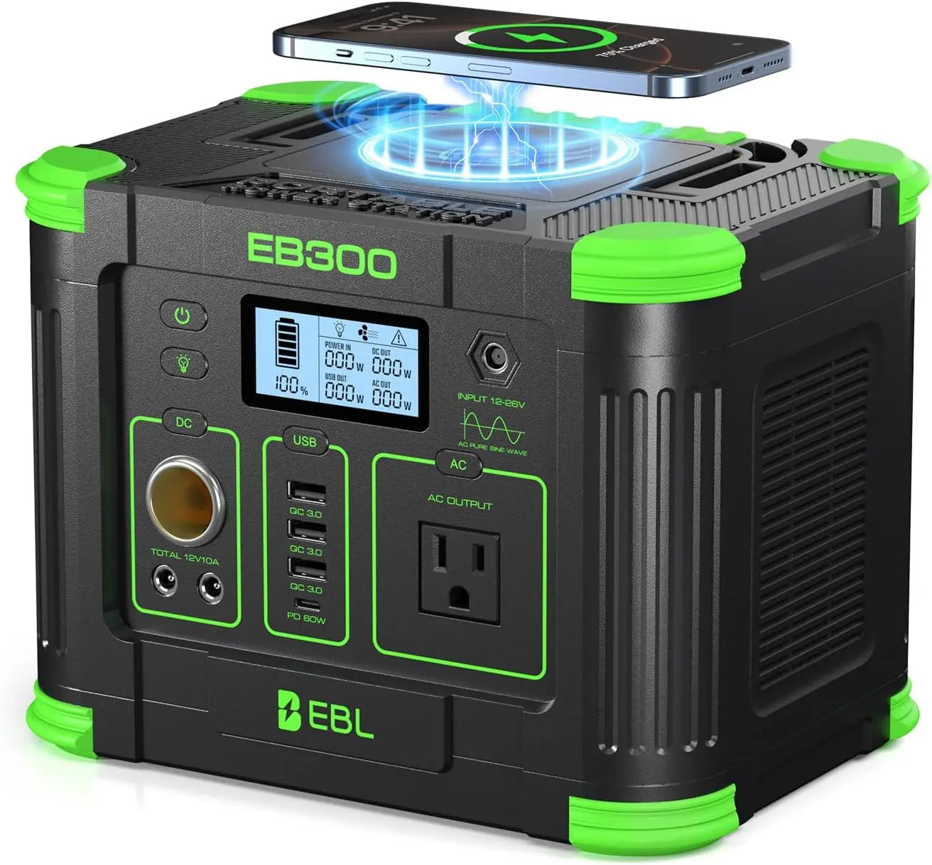 300W Portable Power Station with Solar Charging, 288.6Wh Backup Battery for Camping, Outdoor, Home & RV Use