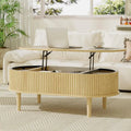 39 Inch Oval Storage Coffee Table with Hidden Compartment, Fully Assembled Wooden Center Table for Living Room or Office, Natura