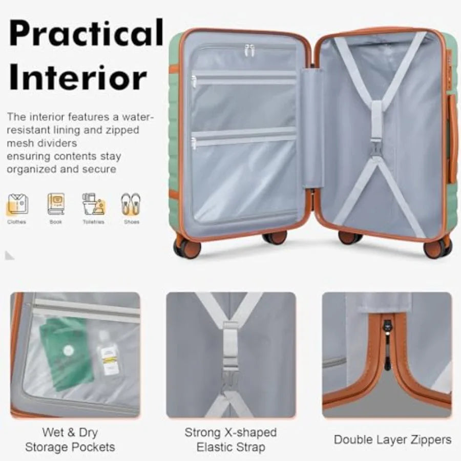 Luggage Sets 3 Pcs with Spinner Wheels, Lightweight PC Hardside Suitcase with TSA Lock and YKK Zippers, 20 Inch Carry On Luggag