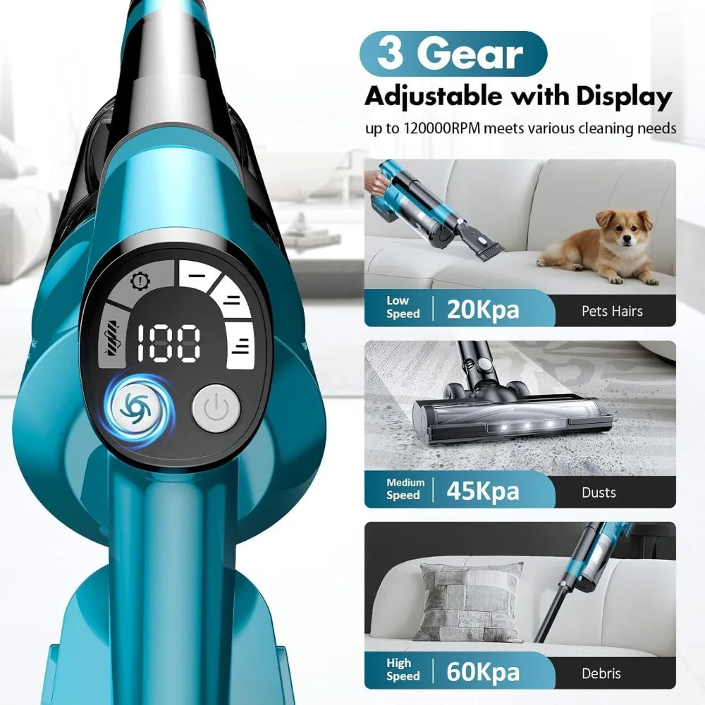 700W Cordless Vacuum Cleaner 8000mAh, Brushless Stick Vacuum 3 Modes 6-in-1 for Pet Hair Hardwood Floor