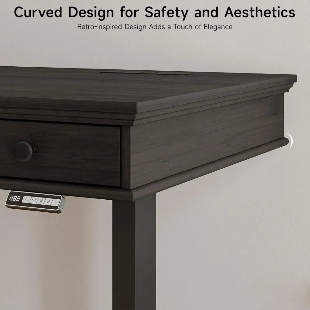 Standing Desk with Drawers, 55 x 23 Inch Electric Height Adjustable Desk with Storage & Outlets, for Computer Workstation, Home