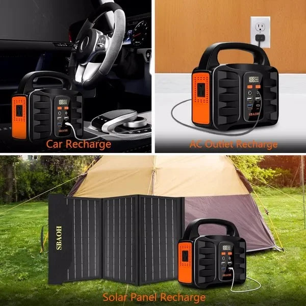150W Portable Power Station, 155Wh 42000mAh Outdoor Solar Generator 110V AC DC Ports for Home Backup