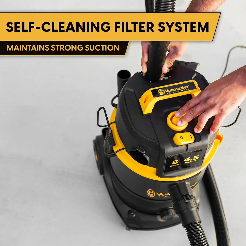 8 Gallon Wet/Dry Vacuum with Self-Cleaning Filter, 4.5 HP Motor for Powerful Suction and Easy Cleaning