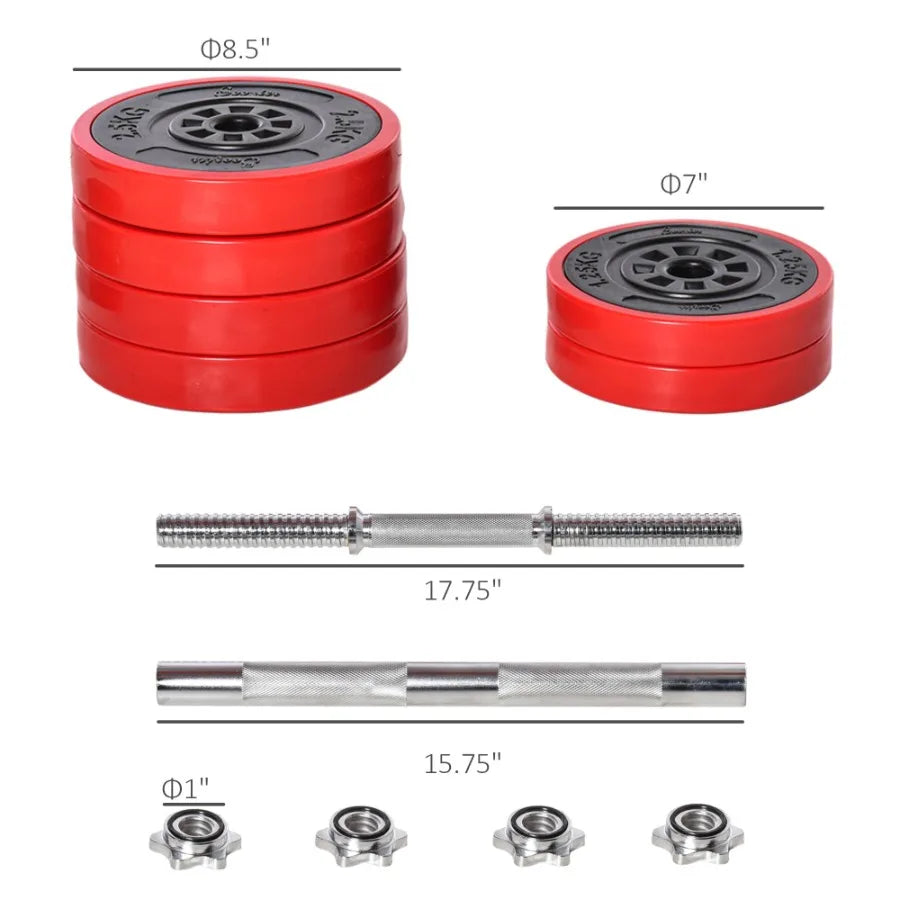 66lbs Dumbbell and Barbell Adjustable Set Two-In-One Strength Muscle Exercise Fitness Plate Bar Clamp Rod for Home Gym