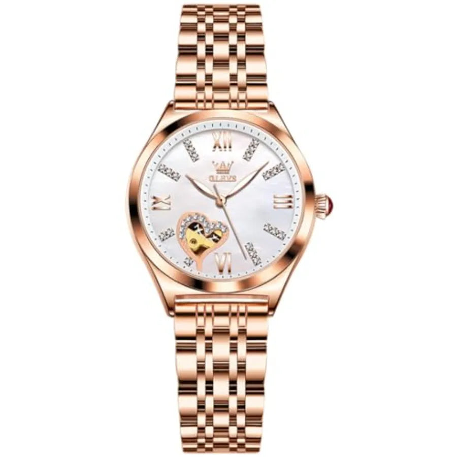 Watches for Women Automatic Ladies Watch Mechanical Leather Strap Self-Winding Diamond dial Waterproof