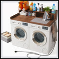Upgraded 2-Tier Washer & Dryer Countertop with Outlet, 54"W x 27.6"D Large Laundry Topper, Non-Slip Pads & Hooks
