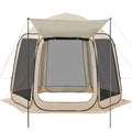 Screen House Tent 10 x 9.2 ft Beige 4-8 Person Pop Up Screened Canopy with Extended Awning Netting Sides Portable for Patio Bac