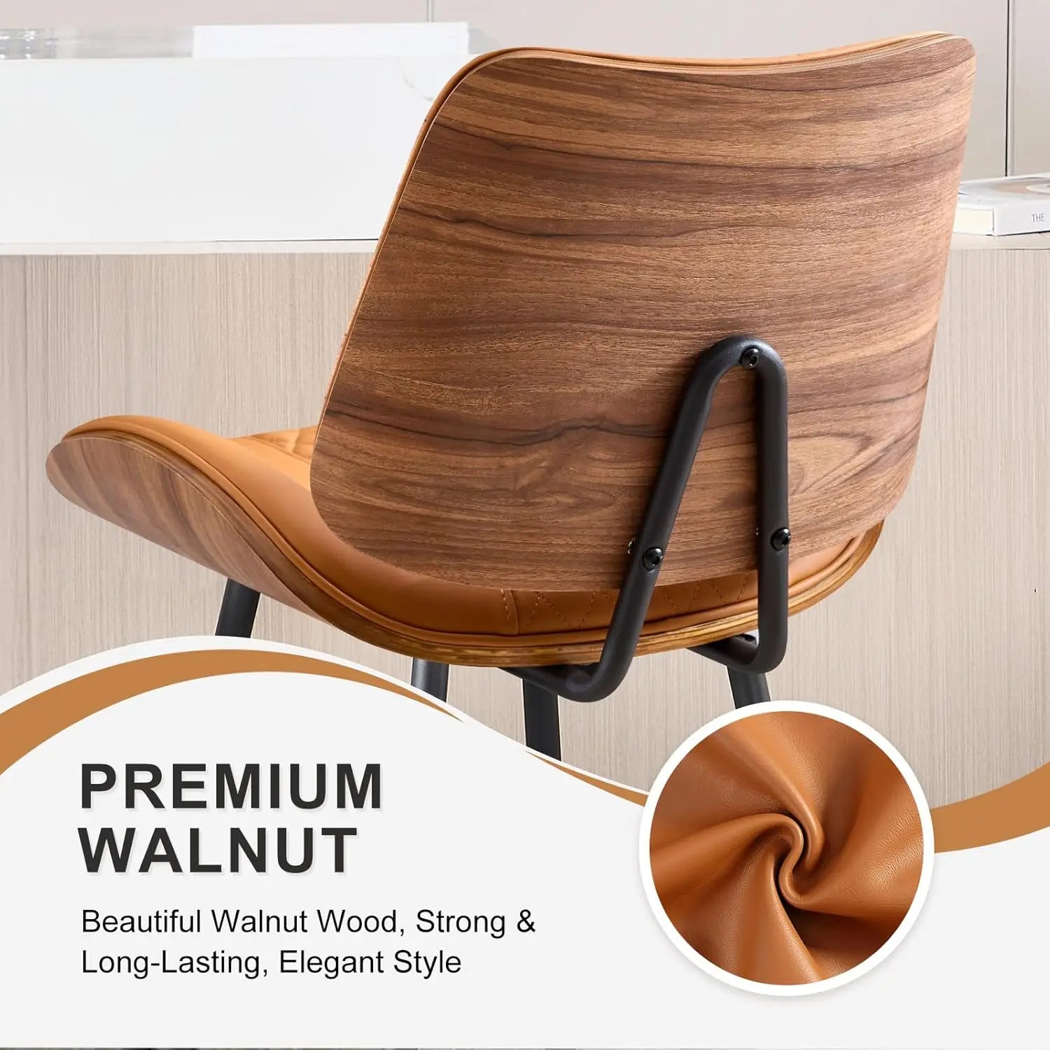 Counter Height Barstools Set of 3, 26.9" Armless Stools with Metal Legs, Walnut Pub Chair in Modern Style, Customized