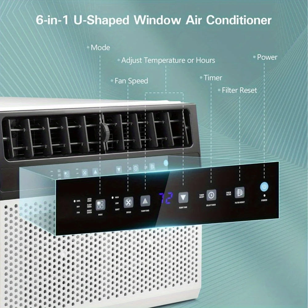 12, 000 BTU/10, 000 BTU Window Air Conditioners, U-Shaped Air Conditioner Window Unit Cools Up To 550 Sq. Ft, 6 Modes 24H Timer
