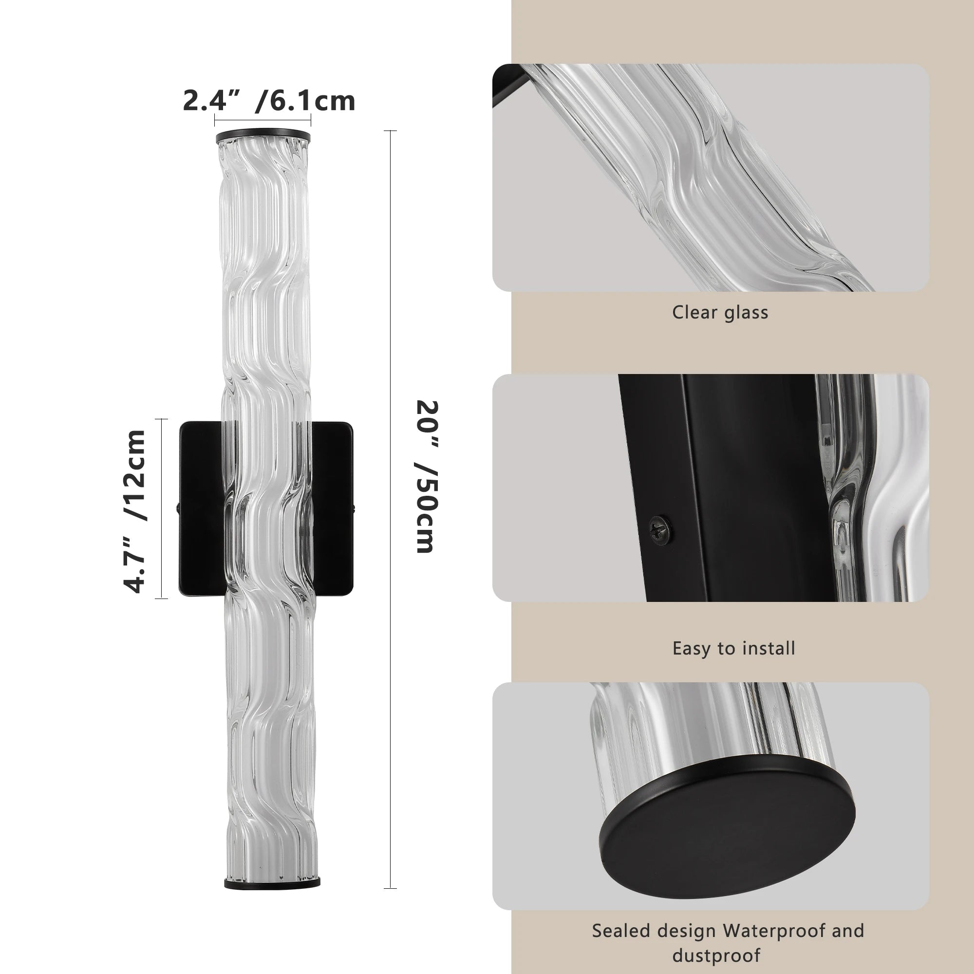 2 pack Modern Ribbed LED Wall Sconce, 360-Degree Full Lighting LED Wall Light with 3 Color Temperatures & Dimmable Function