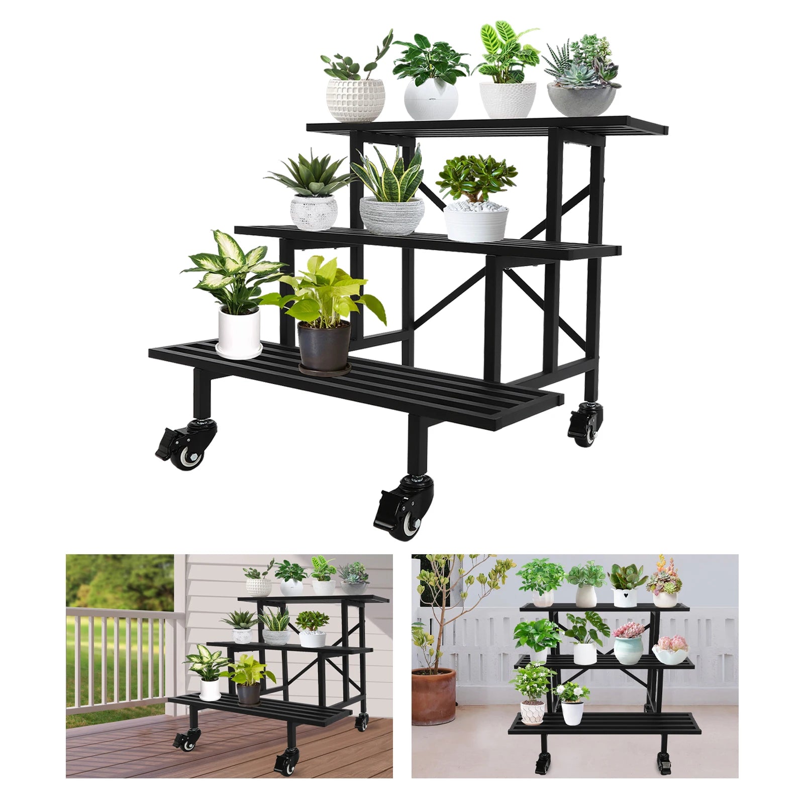 3 Tier Plant Stand, Metal Plant Rack Shelf, Indoor Outdoor Flower Pot Display Holder for Home Garden Decor