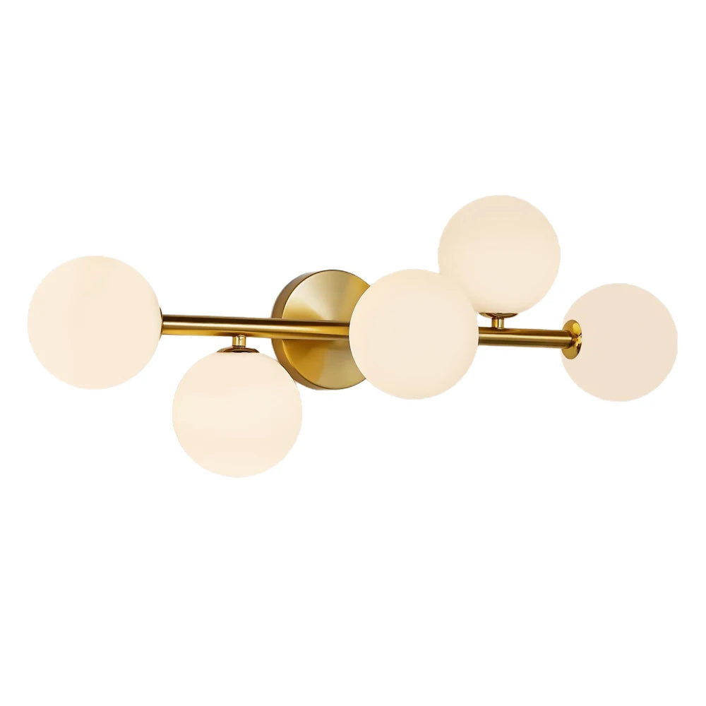 Mid-Century 5-Light Gold LED Bath Light Dimmable 3CCT with Milk Glass for Kitchen And Dining Indoor Wall Lamp